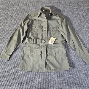 George Stafford & Sons Safari Jacket Belted Field Coat Womens Size 4 Green NWT